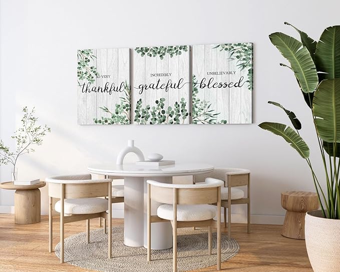 3 Pieces Blessed Sign Wall Decor - Thankful Grateful Quote Art - Home Decor Signs (12''W x 16''H x 3PCS)