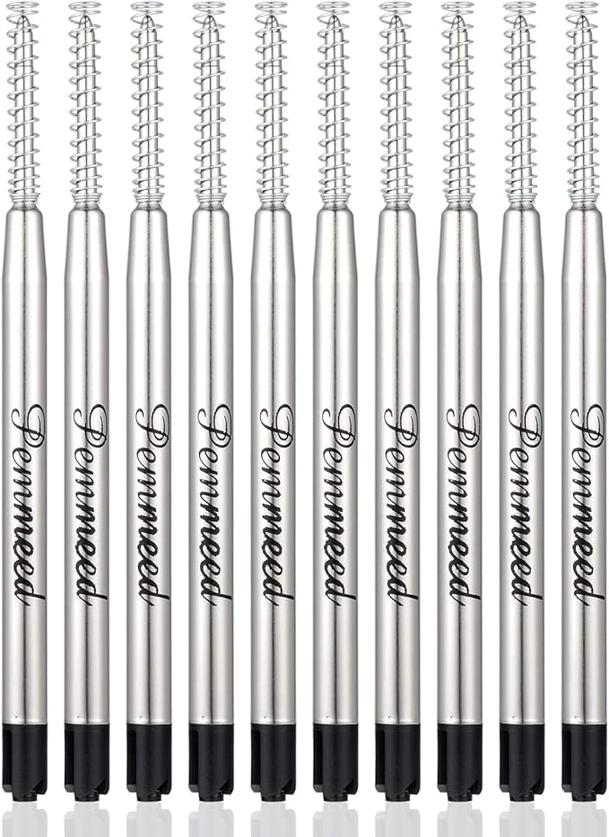 Ballpoint Pen Refills with Spring for Penneed B5/B6/B8 Pen, Parker Waterman Compatible Ballpoint Pen Refills Twist Action Medium Point 1.0mm Pack of 10(Black Ink)