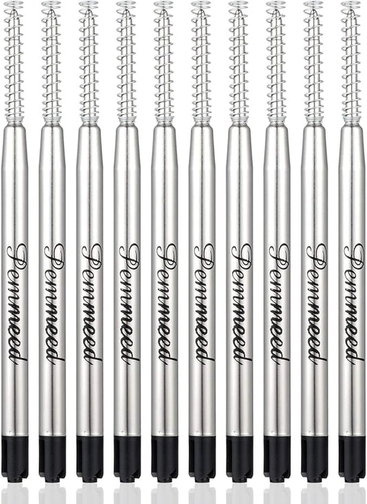 Ballpoint Pen Refills with Spring for Penneed B5/B6/B8 Pen, Parker Waterman Compatible Ballpoint Pen Refills Twist Action Medium Point 1.0mm Pack of 10(Black Ink)