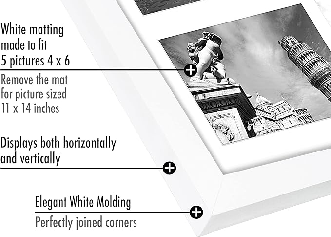 Americanflat 4x6 Collage Picture Frame with Shatter-Resistant Glass - Fits Five 4x6 Photos or Use as One 11x14 Picture Frame - Signature Collection - Collage Frames for Wall Display - White