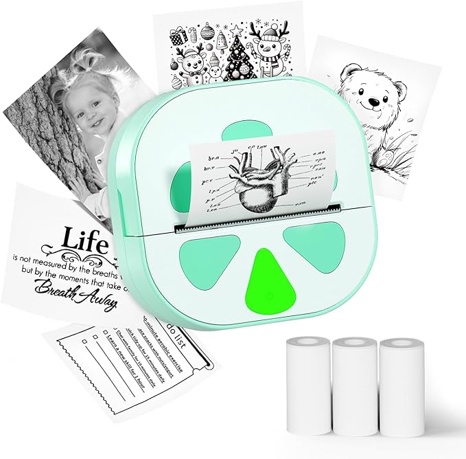 Mini Sticker Printer, D20 Portable Bluetooth Inkless Thermal Sticker Maker Machine with 3 Rolls Paper, Pocket Print Pods Label Maker for iphone, Impresora Portátil for Study Note, DIY, Kids Gift