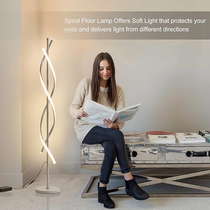LED Floor Lamps for Living Room,Spiral Modern Floor Lamps with Remote Control 60 Inch Dimmable White Floor Lamp 48W Standing Lamp with Timer 3 Color Temperature Corner Floor Lamp for Bedroom
