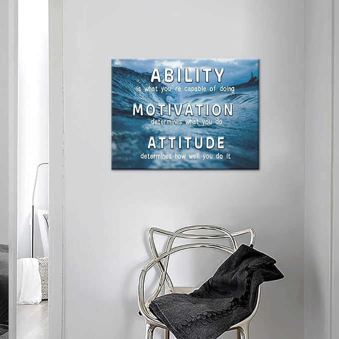 Ability Attitude Motivational Poster Print on Canvas for Office Wall Decor Entrepreneur Quotes Positive Picture for Home Living Room Gym Workplace Wall Decor Stretched and Framed [24''Wx18''H]