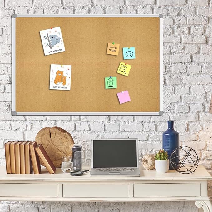 Lockways Large 60" x 36" Large Cork Board Bulletin Board, Framed CorkBoard, Wall-Mounted Notice Message Pin Board, Silver Aluminium Framed