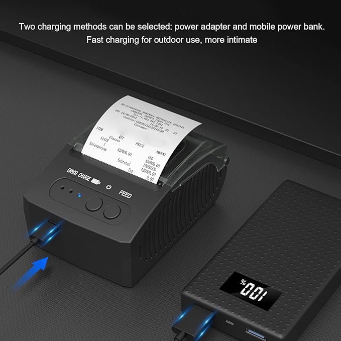 Fockety 58mm Paper Thermal Printer, 203dpi Inkless Printer Paper Printer for Phone, Laptop, 90mm s 2000mAh Portable Printer Printer Mobile Printer for Office, Travel (US