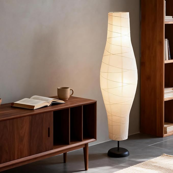 XENOID Paper Floor Lamp, Rice Paper Standing Floor Lamp with Soft Warm Ambient Light, Tall Minimalist Lamp for Living Room Bedroom Home Decor (Bulbs Included)