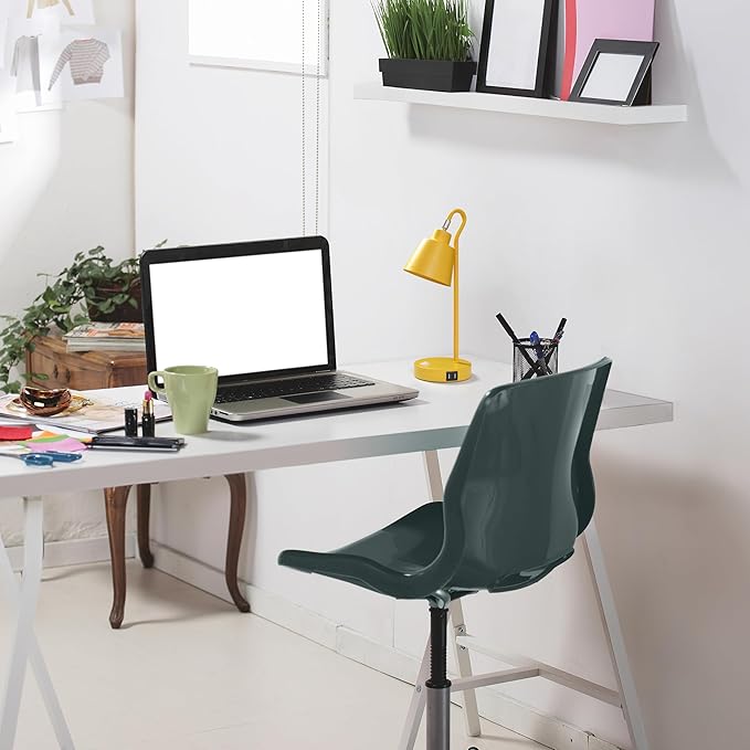 Simple Designs LD1073-YLW 16" Sleek Essentials Metal Looped Desk Task Lamp with Adjustable Shade and Dual USB Ports, for Office, Desk, Nightstand, Yellow