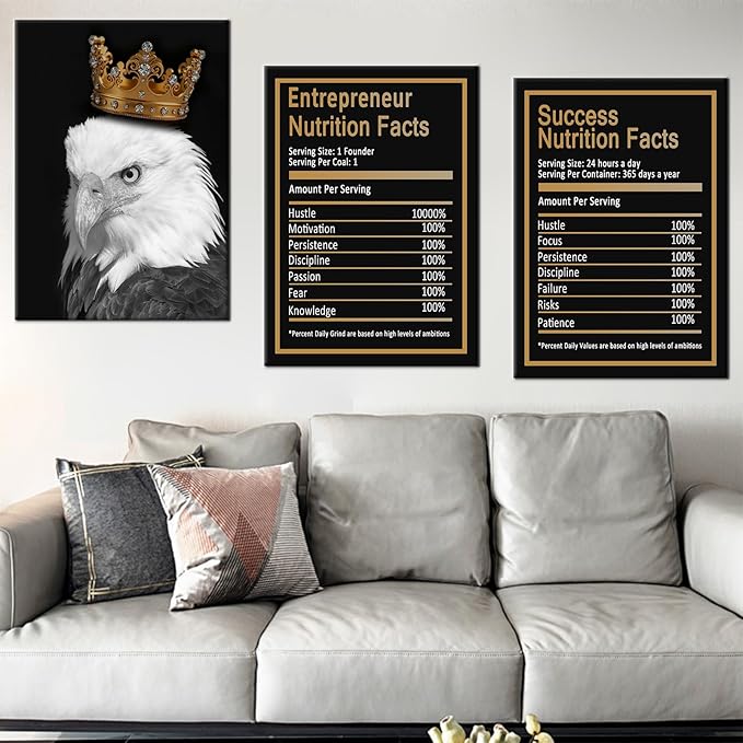 Inspirational Canvas Poster Wall Art Positive Quotes Success Nutrition Facts Motivational Wall Decor Printed Modern Artwork for Living Room Home Living Room Gym Framed Ready to Hang [60''Wx28''H]
