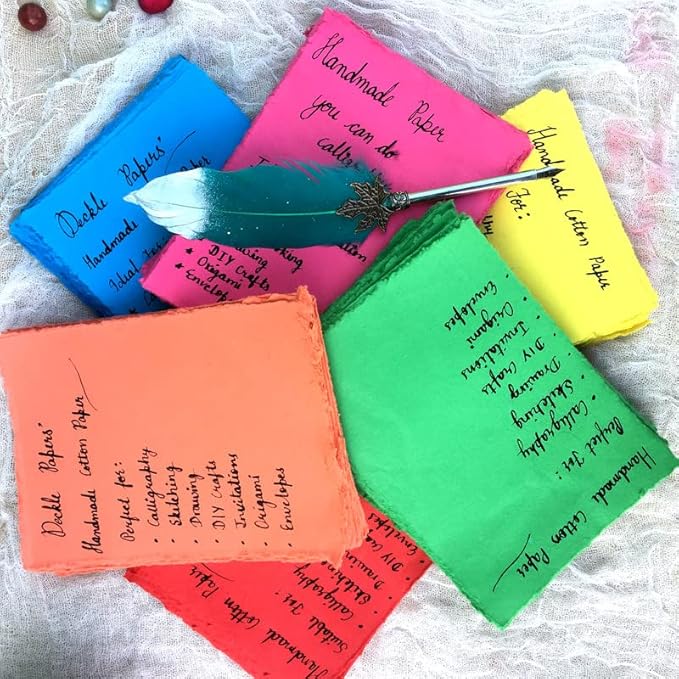 Deckle Papers Handmade Deckle Edge Blank Paper Mixed Media Loose Leaf Paper for Birthday Gift Tags, Invitations, Crafts -Thick 150 GSM Size-B6 Pack of-50-Multicolored
