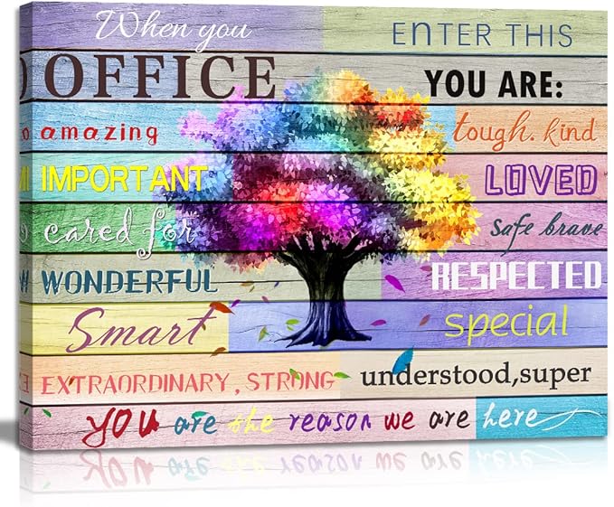 Inspirational Wall Art Office Motto Decor Quotes Colorful Tree Signs Pictures Wonderful Linen Painting Motivational Wall Decals for Home Office Room Decor Framed Canvas Prints 12x16 inches