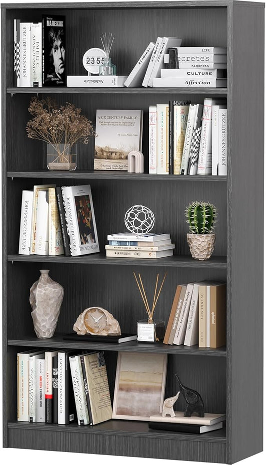 Soohow 5 Shelf Bookcase,60 Inch Wood Tall Bookshelves for Living Room,Grey
