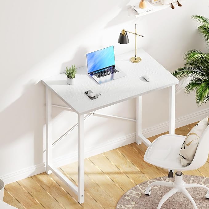 OLIXIS Small Computer Desk for Home Office, 32 Inch White Writing Desk for Small Spaces, Study Table with X-Shaped Reinforcement, Sturdy Bedroom Table with Scratch-Resistant Tabletop & Metal Frame