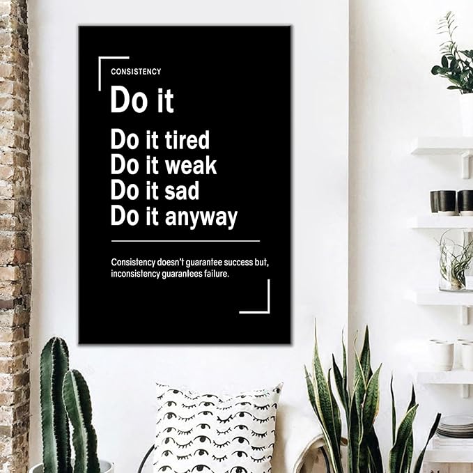 Inspirational Poster Wall Art Positive Home Decor Artwork Motivational Quotes Printed on Canvas Black and White Picture Painting for Modern Living Room Office Workplace Ready to Hang [24''Wx36''H]