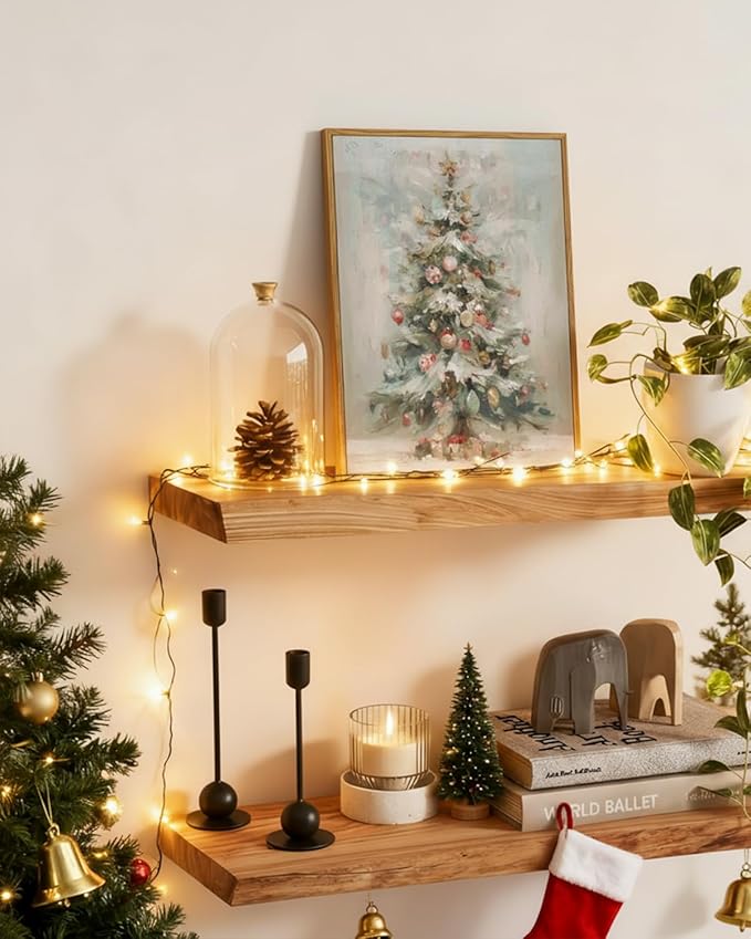 ARPEOTCY Framed Canvas Wall Art, 12x16 Inch Vintage Christmas Tree Print, Holiday Oil Painting Wall Decor for Living Room, Fireplace, or Festive Home Decoration