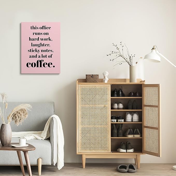 XWELLDAN Teamwork Quote Wall Art Canvas Print, Coffee Humor Workplace Decor, 11 x 14 Inch, Framed (Pink)