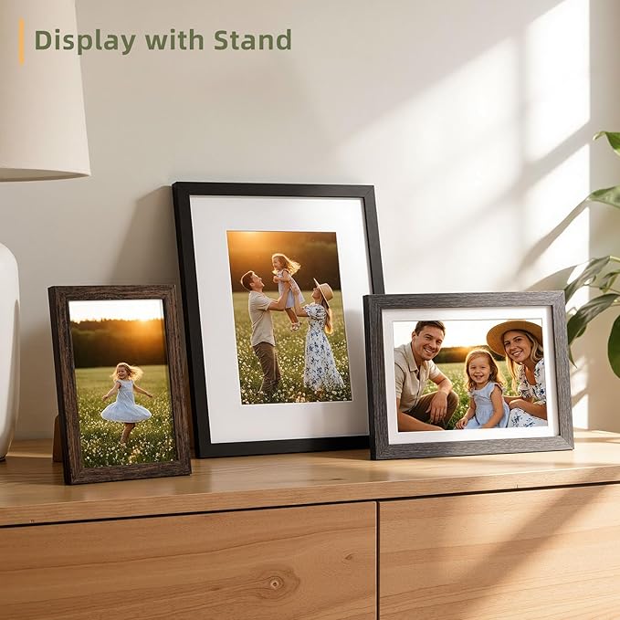 HappyHapi 15 Pack Picture Frames Collage Wall Decor, Gallery Frame Set for Mounting or Tabletop Display, Multi Sizes Including 3Pcs Black 8x10, 6Pcs Gray 5x7, 6Pcs Brown 4x6