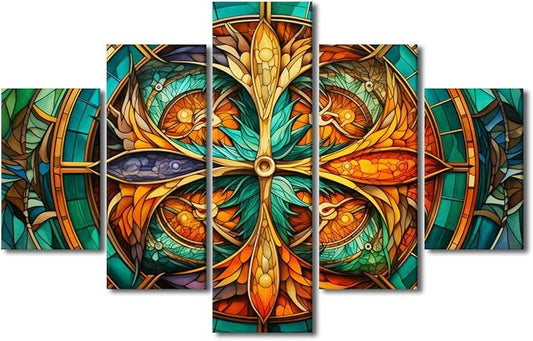 Wall Art Decor Modern 5 Panel Abstract Artwork Whirling Kaleidoscope Dragons Painting Art Prints on Canvas Dragons Scales Pattern Poster for Bedroom Decor Stretched and Framed Ready to Hang 60x40 in