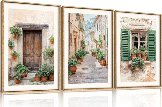 BICERE Large Vintage Italy City Framed Canvas Wall Art,Nature Italian Landscape Wall Decor,Modern Europe Street Art Prints,Minimalist Countryside Artwork for Living Room,Dining Room,Farmhouse -16"x24"x3