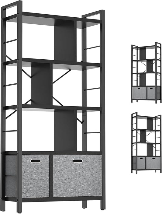 Armocity Bookshelf with Drawers - 5 Tier Tall Bookcase Geometric Modern Book Shelf Display Standing Bookshelves with Storage for Living Room, Bedroom Home Office, Black