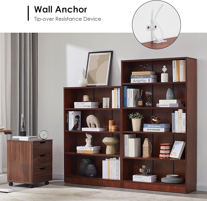 Farini Cherry Bookshelf for Bedroom 5 Shelf Office Bookcase 60 Inches Tall Modern Wood Bookshelf for Living Room 5 Tier Wide Manga Bookshelf Library Bookcase
