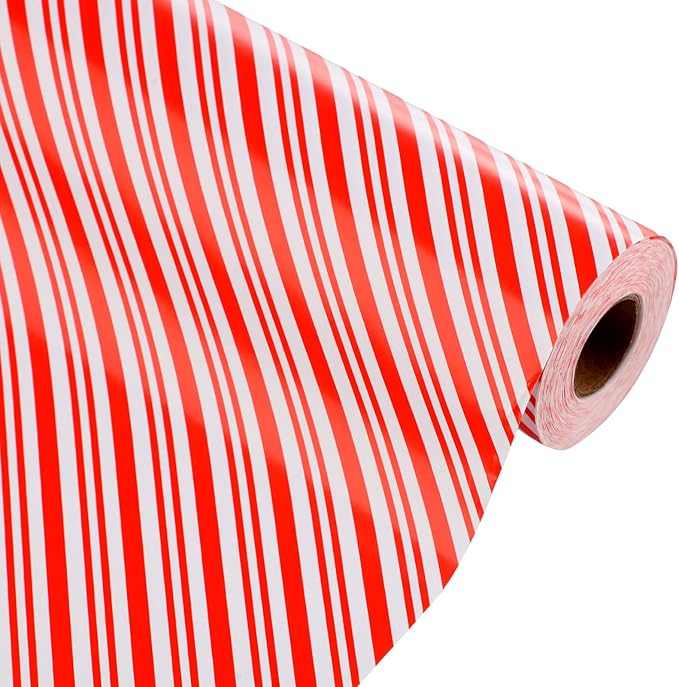 Tenceur Wrapping Paper Roll Bulletin Board Borders Paper Fade Resistant Decorative(24 Inch X 100ft,Red and White Stripes)