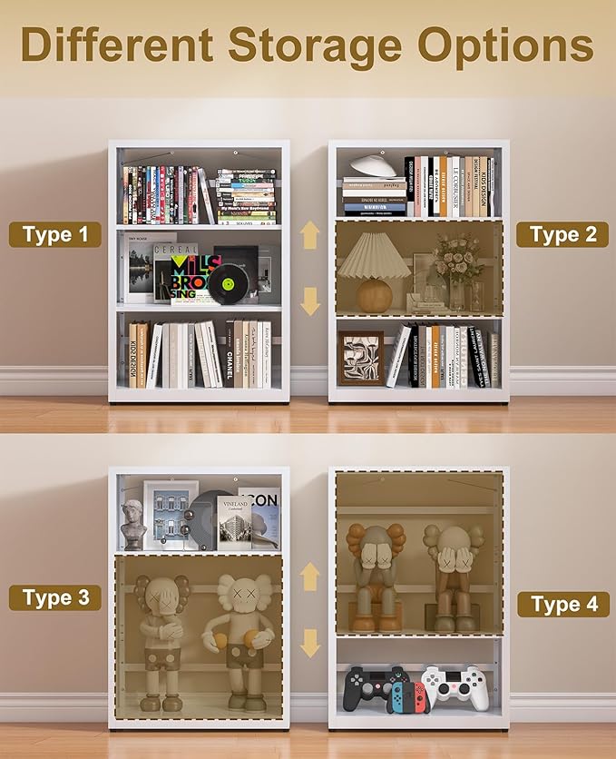 3 Tier Metal Book Shelf, Adjustable Bookcase with Anti-Tip Device & Leveling Feet, Heavy-Duty White Corner Bookshelf for Home Office, Bedroom, Garage