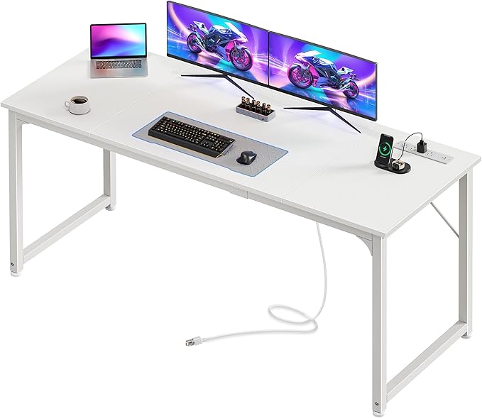 PRAISUN 63 X 24 Inch Office Computer Desk with Power Outlets and USB-C Port, Larger and Longer Gaming Desk, for Home Office, Study, Writing Work from Home Table, Metal Frame, Rustic Brown
