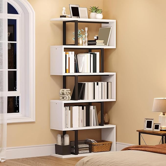 YITAHOME Tall Bookshelf Modern Book Shelf 6 Tier Bookcase, Open Display Storage Rack Shelves for Living Room/Bedroom/Home/Office/Kitchen, White