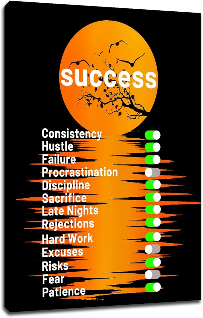 Inspirational Wooden Framed Poster Wall Art Motivational Quotes Artwork Print on Canvas Picture Painting Wall Decor for Modern Home Living Room Workplace School Gym Stretched and Framed [24''Wx36''H]