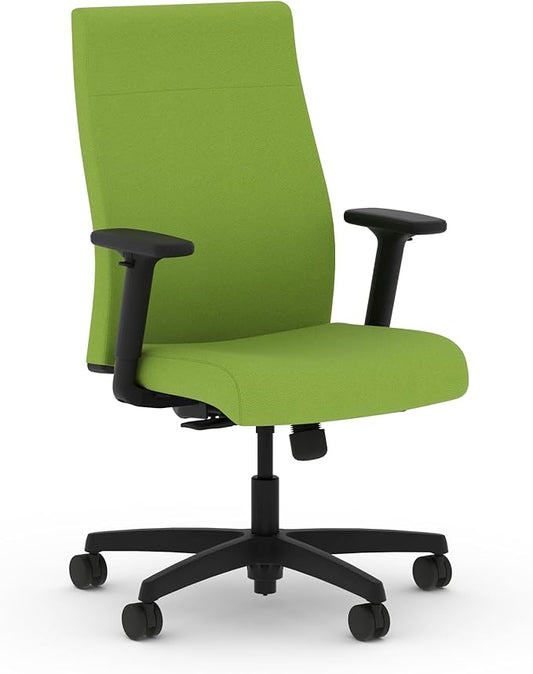 HON Ignition 2.0 Fabric Office Chair, Upholstered, Adjustable Arms, Standard Synchro-Tilt Recline Executive Ergonomic Office Chair, Black Frame, Pear