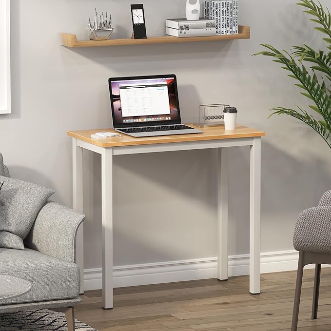 SogesGame Small Computer Desk, 31.5 inches Small Office Desk Computer Table Study Writing Desk Workstation for Home Office,Teak White