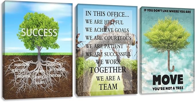 3 Pieces Motivational Wall Art Inspirational Tree Canvas Success Poster Artwork Entrepreneur Quote Painting Office Wall Decor Art for Office Bedroom Living Room Workplace Decoration(48"Wx24"H)