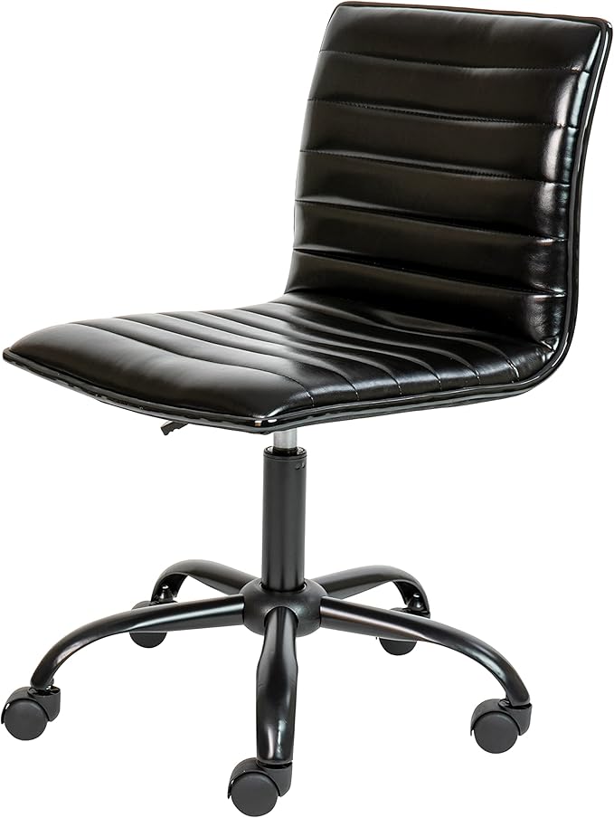 Flash Furniture Alan Office Task Chair - Black Vinyl - Black Frame - Armless - Ribbed Back and Seat - Low Back Design
