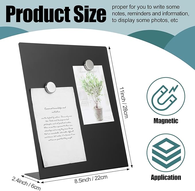 Fainne 2 Pcs Magnetic Bulletin Board with Easel Stand 11 x 8.5 x 2.4 Inches Mini Magnet Metal Tabletop Memo Display Board for Back to School Menu Table Office Supplies(Black)