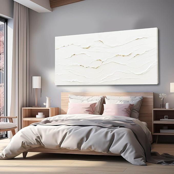 WINKAILIN White Painting Artwork Simple Decorative Pictures 29"x58" Abstract Wall Art for Living Room Modern Wall Hanging Decor for Kitchen