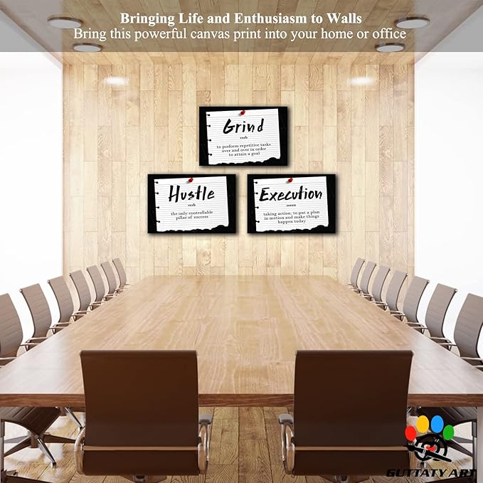 Office Wall Art - 3 Panel Motivational Wall Art, Inspirational Quotes Canvas Art for Home Office Wall Decor, Positive Quotes Wall Decor, Entrepreneur Grind Hustle Execution Poster Frame (20”x30”x3Pcs)