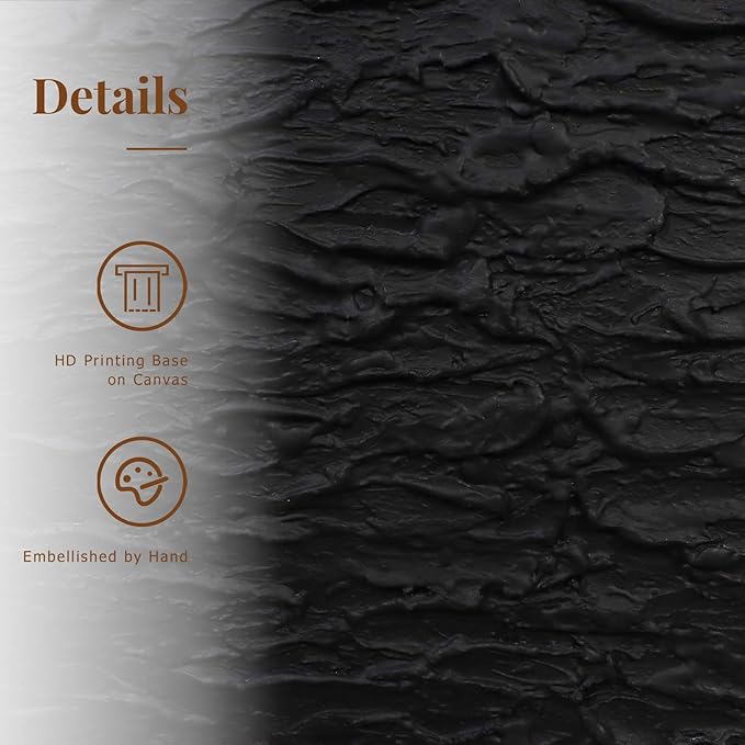 Zessonic Hand-Painted Thick Textured 3D Abstract Wall Art Large Black Texture Minimalist Wall Art - 3D Contemporary Dimensional Home Office Living Room Modern Wall Decor Framed - 24"x36"