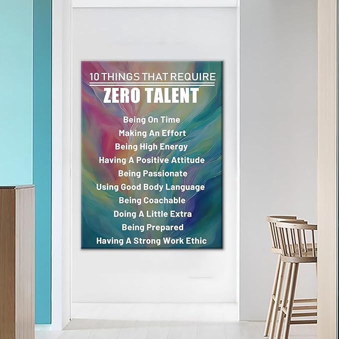 Inspirational Quotes Wall Art for Bedroom Zero Talent Motivational Wall Decor Quotes for Entrepreneurs Poster Print Artwork Use for Bedroom Living Room Framed Ready to Hang [30''Wx 40''H]