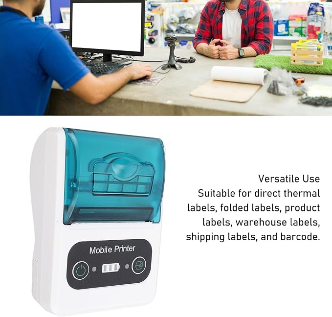 Bewinner Bluetooth Thermal Receipt Printer, 58mm Thermal Shipping Label Printer, Portable Cordless Label Maker Machine for Office Retail Store Restaurant (Green White)