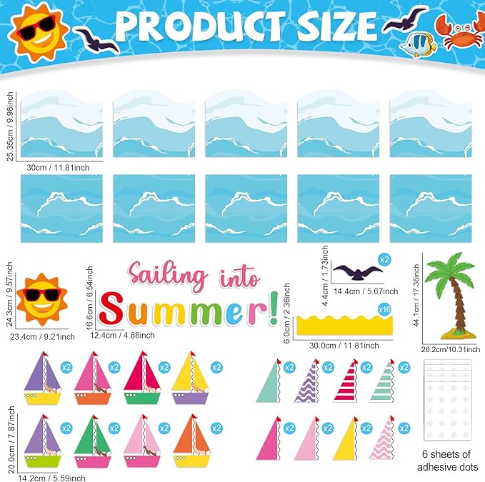 gisgfim 3D Sailing into Summer Classroom Bulletin Board Decorations Set Hawaii Beach Paper Cutouts Sailboats Bulletin Board Decor for Tropical Hawaiian Back to School Nursery Door Chalkboard Wall