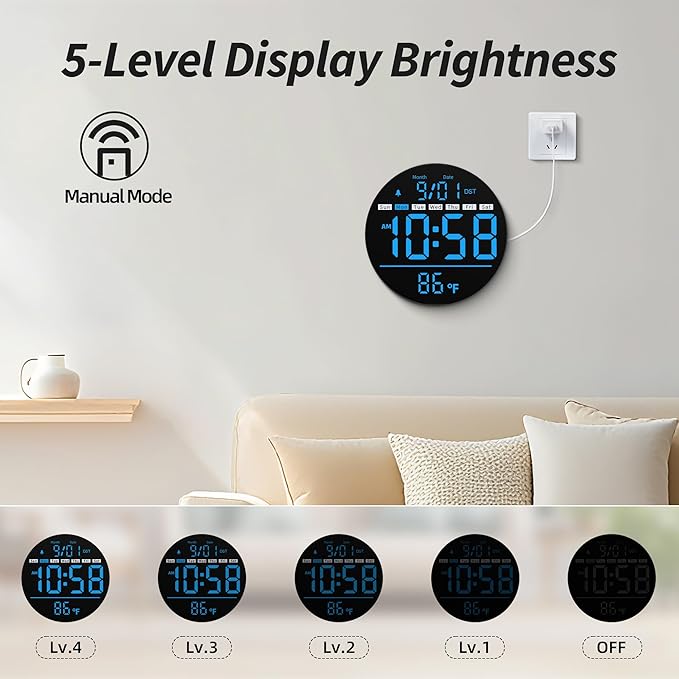 Maxstar Led Digital Wall Clock with Timer, Seconds, Temperature, Date, DST, Nightlight, Alarm Clock, 5-Level Display Brightness, Digital Clock Timer for Classroom, Bedroom, Garage, Gym,Blue