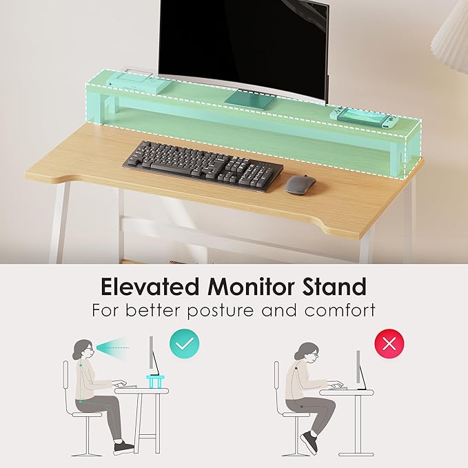 ALISENED 31.5 Inch Small Office Desk with Storage, Small Desk for Small Spaces, Compact Home Office Desk, Mini Study Desk for Bedroom, Warm Oak