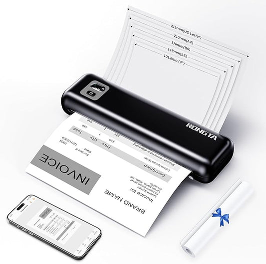 Rongta Portable Printer Wireless for Travel, F82 Inkless Bluetooth Thermal Printers, Compatible with iOS, Android, Laptop, Support 8.5"x11" US Letter&A4 for Office, Home, Car (Black)