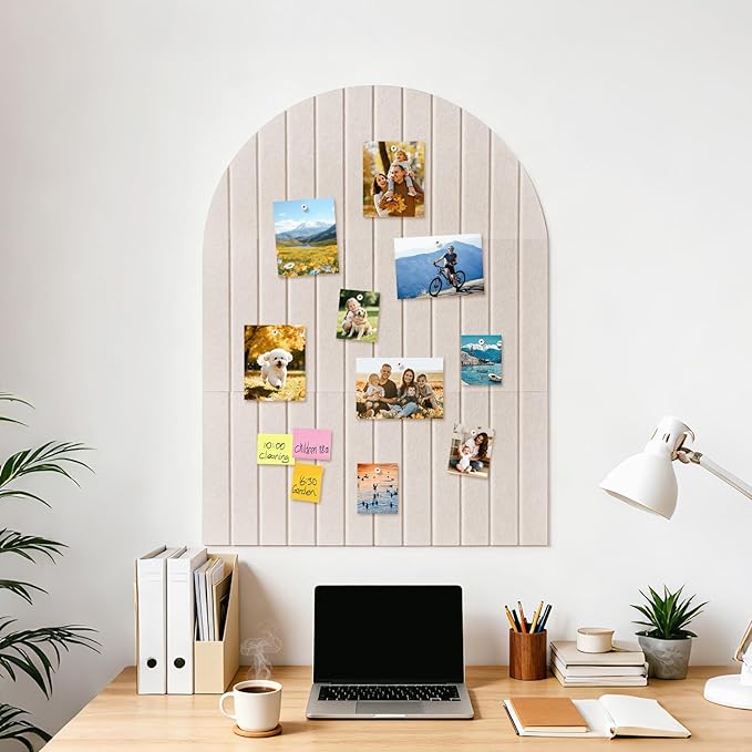 Arched Felt Bulletin Board, 31.5"x24" - Modern Fabric Pin Board for Office & Home Wall, Upgraded Adhesive, Damage-Free Installation, Reusable Wall Organizer for Notes, Photos Reminders (Light Orange)
