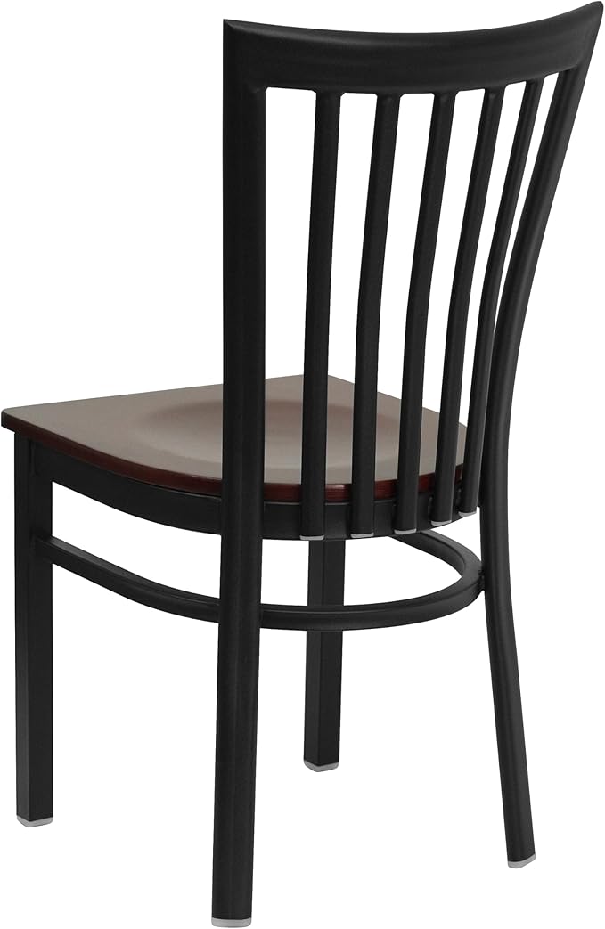 Flash Furniture HERCULES Series Black School House Back Metal Restaurant Chair - Mahogany Wood Seat