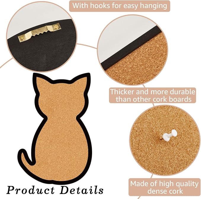 CRASPIRE Cat Pin Cork Board 11.8 X 7.9 Inch Wall Mounted Framed Bulletin Display Boards Badge Wooden Decorative Memory Memo Brooch Lapel Pins Holder Storage for Home Office Classroom Decoration