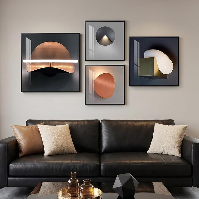 Large Framed Modern Wall Art for Living Room, 4 Piece Luxury Bright Style Picture Artworks Decor, Minimalist Geometric Painting Prints for Bedroom Dining Room Hallway
