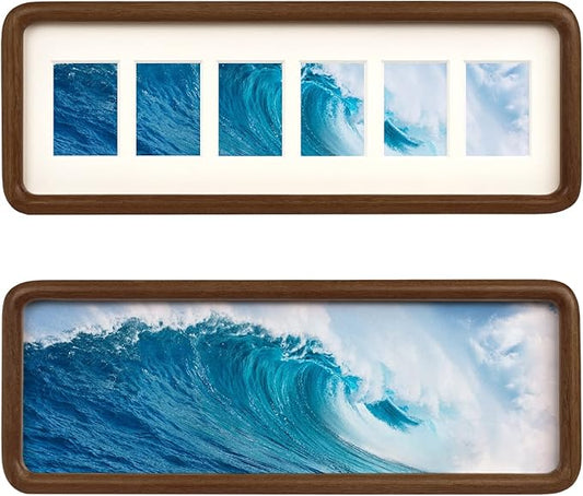 Hans 4"x12" Frames Collage Photo Frame Single Mat with Six 1.5x2.5 Openings and Satin Solid Frame Horizontal or Vertical(6 Openings)