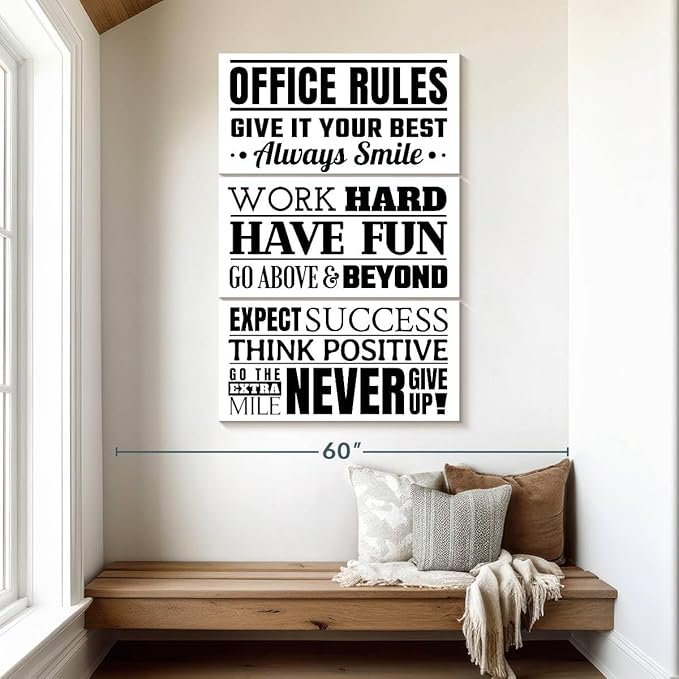 Elephant Stock - Fun Office Rules Wall Art - Vertical Multi Panel Canvas - 3 Piece Living Room Wall Decor - Digital Art Inspirational And Typography Multi Piece Wall Art - White And Black Decor - 32" x 50"