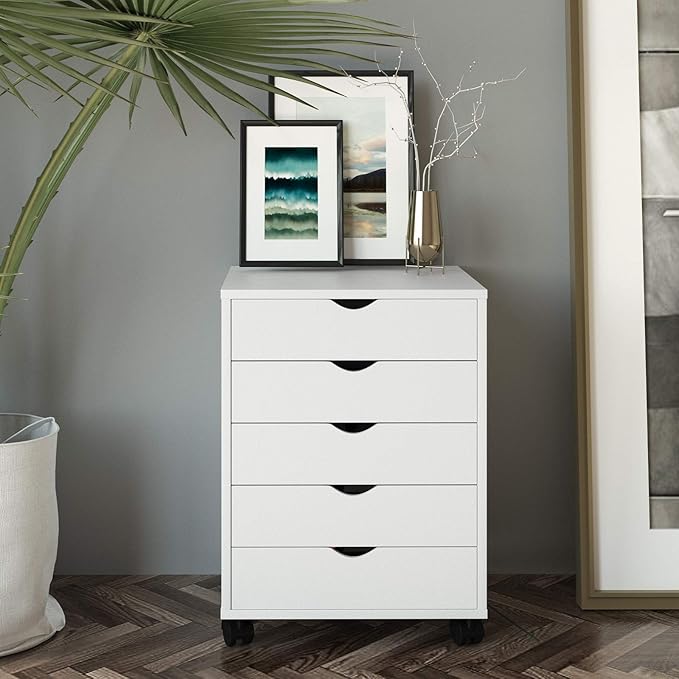 DWVO Home Office Printer Stand with Wheels, Printer Tables with File Drawer and Charging Post, Mobile Lateral Filing Cabinet with Open Storage Shelf for Letter/Legal/A4 Size Files, White